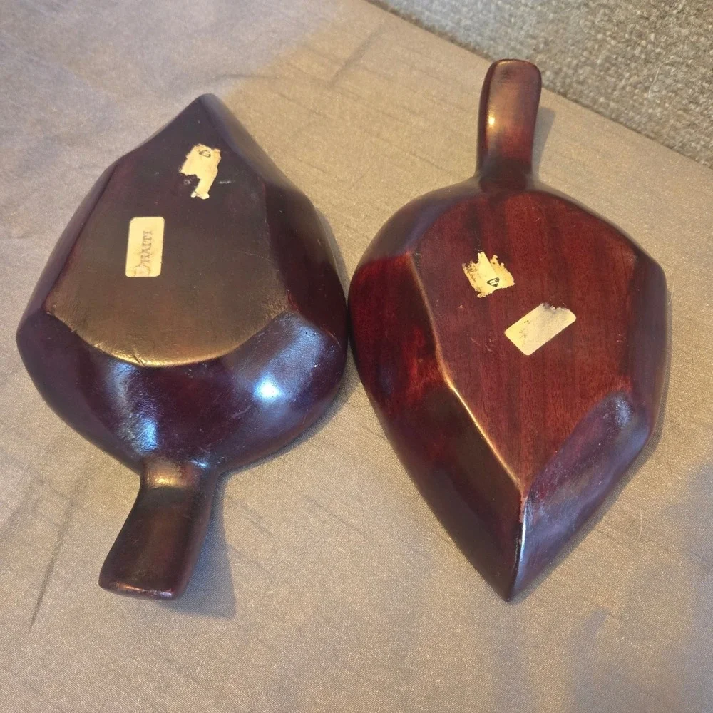 Vintage Hand Carved Mahogany Wood‎ Leaf Dishes Set of 2 Haiti MCM Trinket Trays
